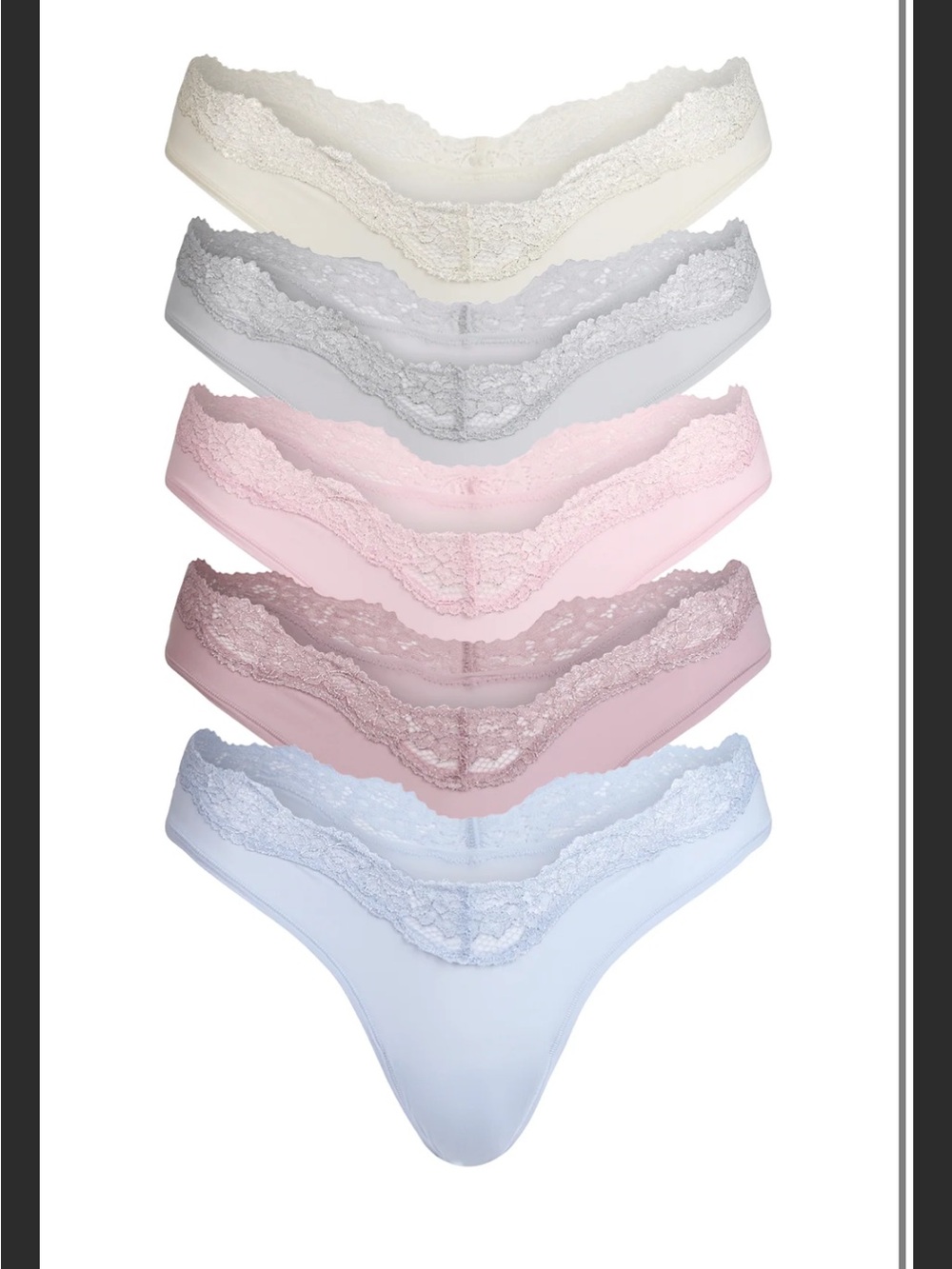 SKIMS FITS EVERYBODY LACE DIPPED THONG 5-PACK | PERIWINKLE FOIL MULTI × 1